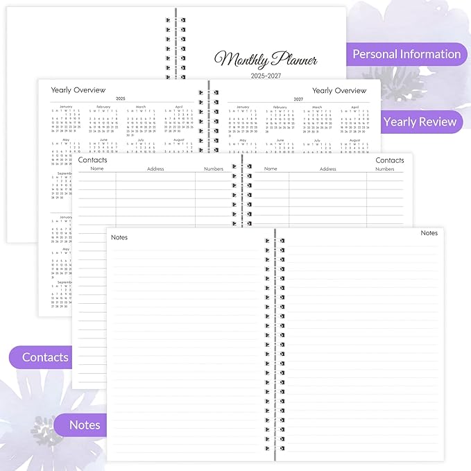 Monthly Planner 2025-2027, Monthly Calendar July 2025 - December 2027, A5 Planner 2025-2026 with Coil, 5.9'' x 8.4'', Perfect for Office School Supplies Organizing Planning - Purple