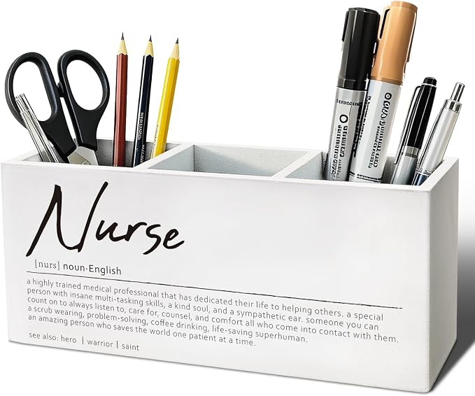 Nurse Gifts Pen Pencil Holder, Nurses Appreciation Gifts Wood Desk Organizer and Accessories, Nurse Office Decor, Nursing Gift for Women Pen Holder Desk Organizer for Office Tabletop