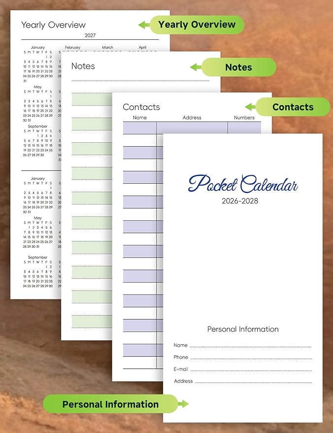 Pocket Calendar 2026-2028 Animal Series, Monthly Planner Jan 2026 to Jul 2028 (3.7" x 6.7") Perfect Purse Calendar, Pocket Agenda with Protective Plastic Sleeve- Highland Cow