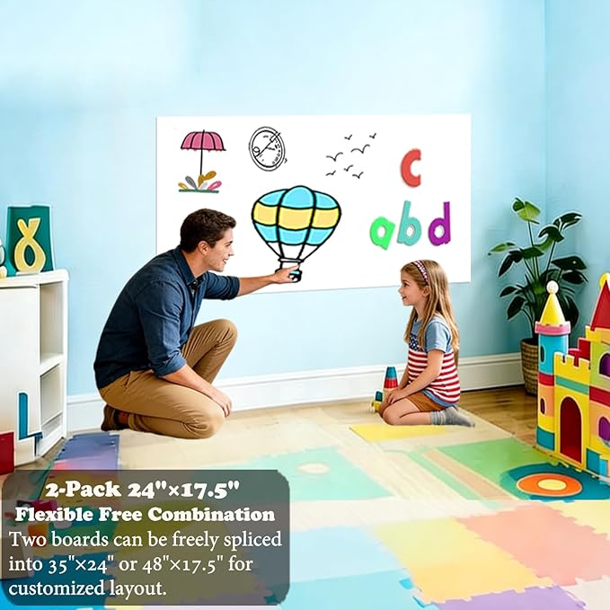2 Pcs Magnetic Dry Erase Whiteboard Contact Paper for Wall 24"x17.5" Self Adhesive White Board Sticker for Office School Peel and Stick White Board Wallpaper