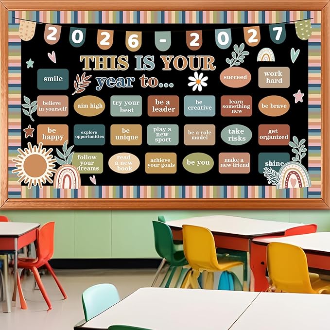 This is Your Year to Bulletin Board Set Boho Motivational Classroom Decorations Boho Inspirational Paper Cutout Welcome Back to School Bulletin Board Border for School Wall Decor Teacher Supplies