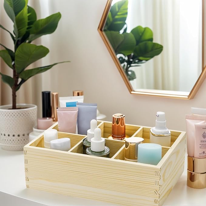 Yopay 4 Pack Wood Organizer Caddy, 6 Compartment Pen Holder Caddy, Stackeble Tea Bag Organizer Sugar Packet Holder for Art Supplies, Makeup Brushes, Phones, Home, Office, Coffee Bar, Desktop