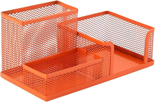 GZBABY Pen Holder Mesh Pencil Holder, Metal Desk Organizer with 3 Compartments, Desk Accessories and Workspace Organizer for School Home Office (Orange)
