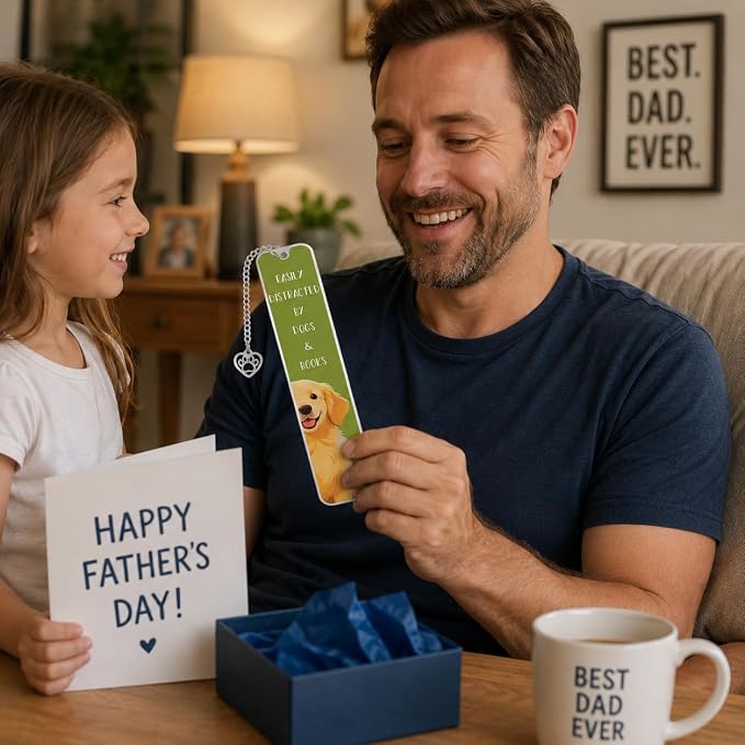 Dog Dad Fathers Day Gifts for Husband, Funny Fathers Day for Golden Dogs Dad Gift, Golden Bookmark for Women Men, Book Club Gift for Dogs Lovers Kids Adults, Reading Accessories for Book Lover Nerds