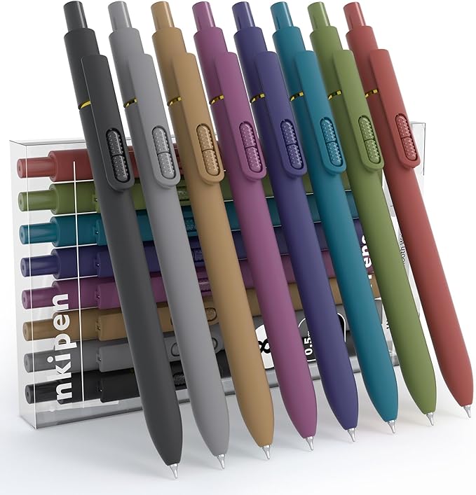 inkipen- 8 Pack Pens, Gel pens Black Ink, Fine Point(0.5mm),Quick-Drying Smooth Writing,School and Office Supplies （vintage color）