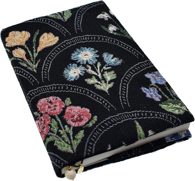 BLBMH 6x9 Bible Book Cover for Women, Non-Stretch Fabric Protector for Paperback, Soft Cloth Sleeve with Bookmark for Journals Notebooks | Privacy Reading Gift - WD Flower Black