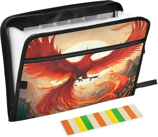 Beautiful Phoenix Accordion File Organizer Expanding Document Folder with 13 Pockets Portable File Folder for A4 Letter Size