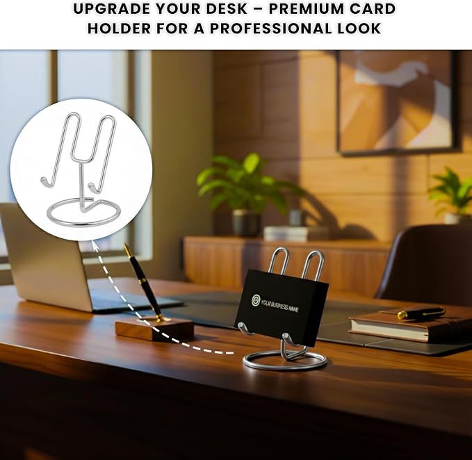 Metal Business Card Holder | Cute Card Organizers Display Stand Postcard Holder Rack for Desktop Working | Multipurpose Metal Phone Stand & Silver Card Holder for Men and Women