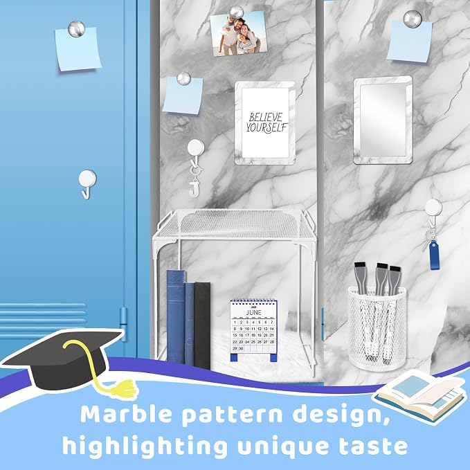 Denylo pro White Magnetic Locker Marble Theme Accessories Kit Include Back to School Essentials for Back to School Decorations Office Supplies