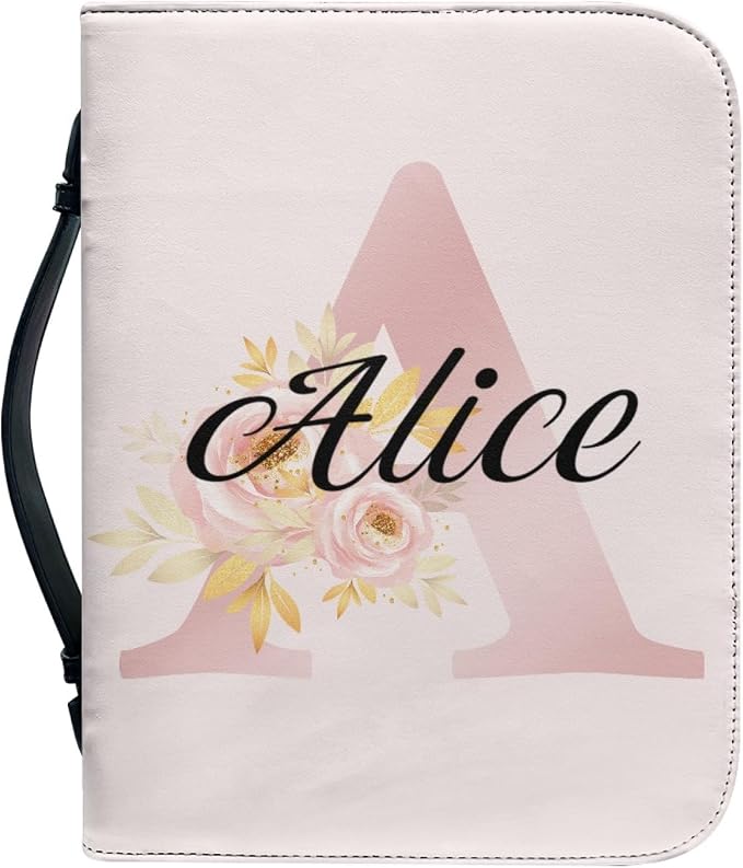 Bible Covers for Women with Name, Personalized Large Size PU Leather Bible Carrying Case with Handle