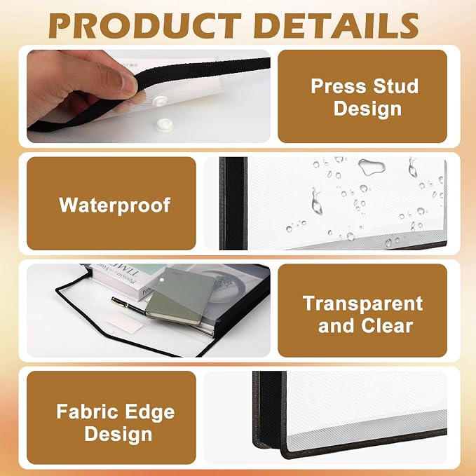 12 PCS 11 x 17 Inch Expandable Tabloid Size Document Folder with Label A3 Plastic Folders for Documents Black Expanding File Wallet Envelope Size Waterproof Clear Plastic File Pouch for Office