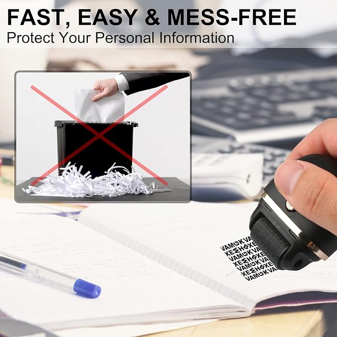 Lomil Identity Protection Roller Stamps - Wide Identity Theft Protection Stamp for ID Blockout with Refills - Privacy Confidential and Address Blocker (Black, 3 Pack)