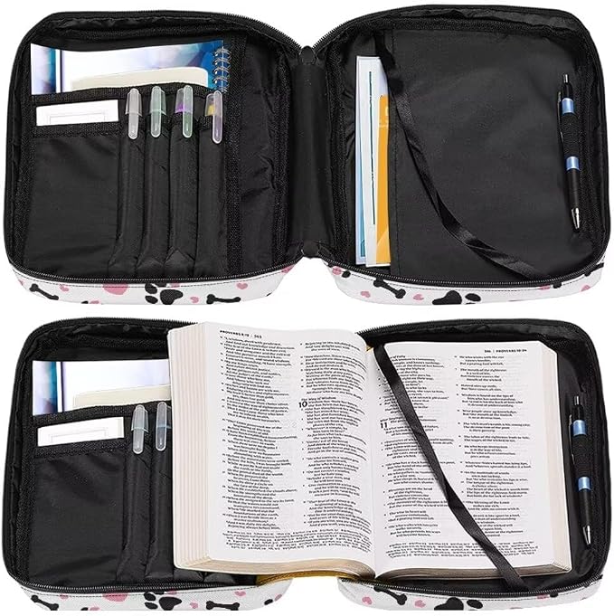 Coldinair Dog Paw Bible Cover Case for Women,Carrying Book Cover Bible Holders with Handle and Zippered Pocket,Fits for Standard/Large Size Bible