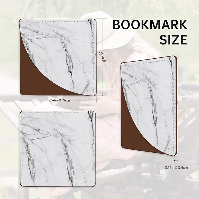 2 Pack Black and White Marble Leather Book Corner Bookmark, Durable Handmade Reading Accessories - Gifts for Readers, Women, Men, Teachers, Students