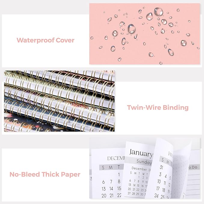 SKYDUE Monthly Planner 2026-2027, 24 Months Calendar Planner 2026-2027, 7.5" x 10" B5 Planner, Twin-wire Spiral Bound, Durable Waterproof Cover, Thick No-Bleed Paper, Pink
