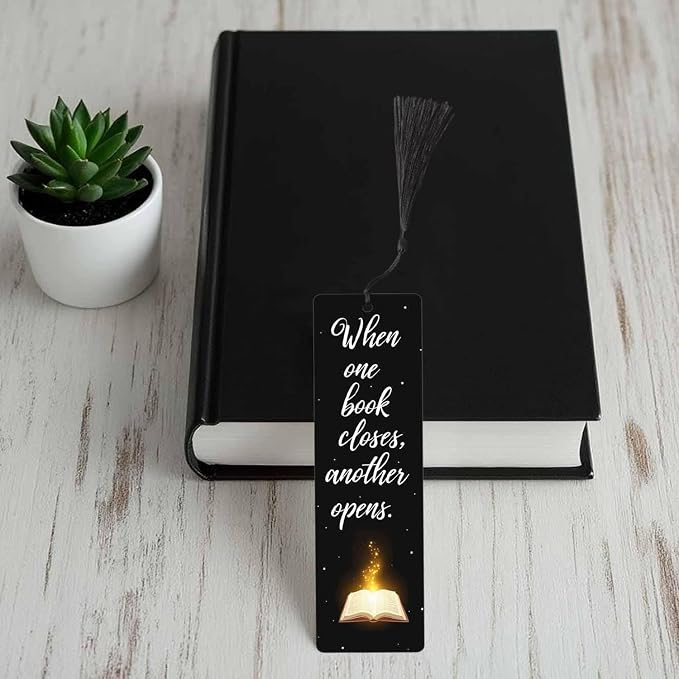When One Books Bookmarks 5 Pcs Books Glitter Black Wooden Bookmark with Tassels for Reading Book Lovers Gift Office School Readers Teacher