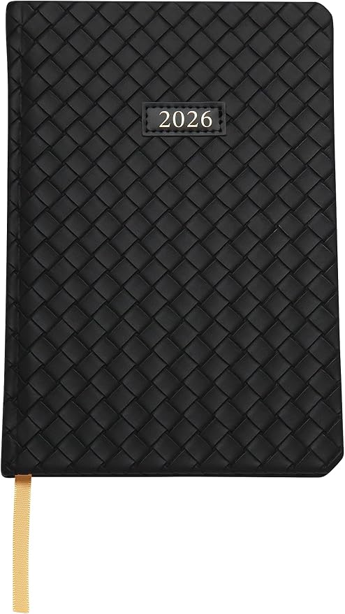 WORLD TRAVELER 2026 Planner - 6x8 Inch Weekly and Monthly Calendar Planner Agenda Book with Bookmark & Ribbon for School and Office, Size 6X8, Black Woven