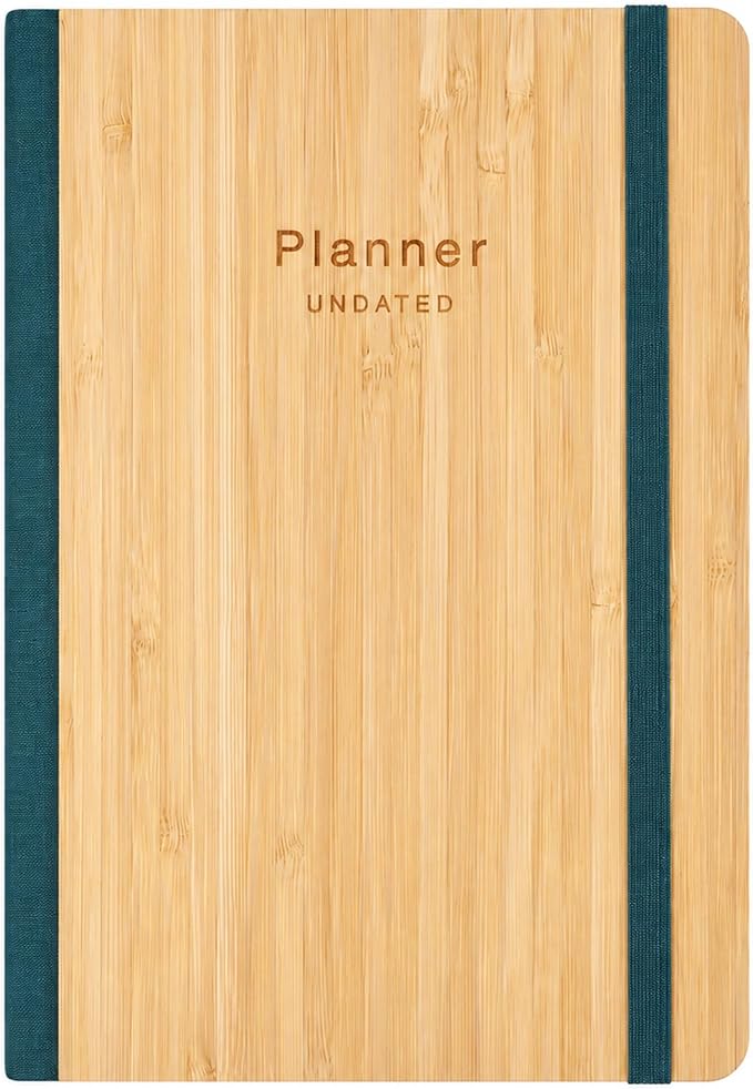 AUROPLANNER Bamboo Cover Undated Portable Planner Notebook – Daily, Weekly & Monthly Organizer, Lay-Flat A5 (5.7” × 8.3”), 100 GSM Paper, 160 Pages, 4-Month Layout (Green)