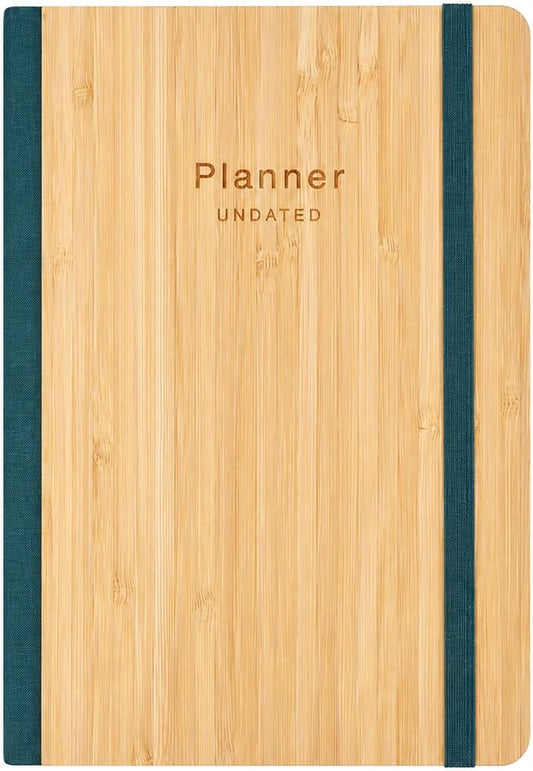 AUROPLANNER Bamboo Cover Undated Portable Planner Notebook – Daily, Weekly & Monthly Organizer, Lay-Flat A5 (5.7” × 8.3”), 100 GSM Paper, 160 Pages, 4-Month Layout (Green)