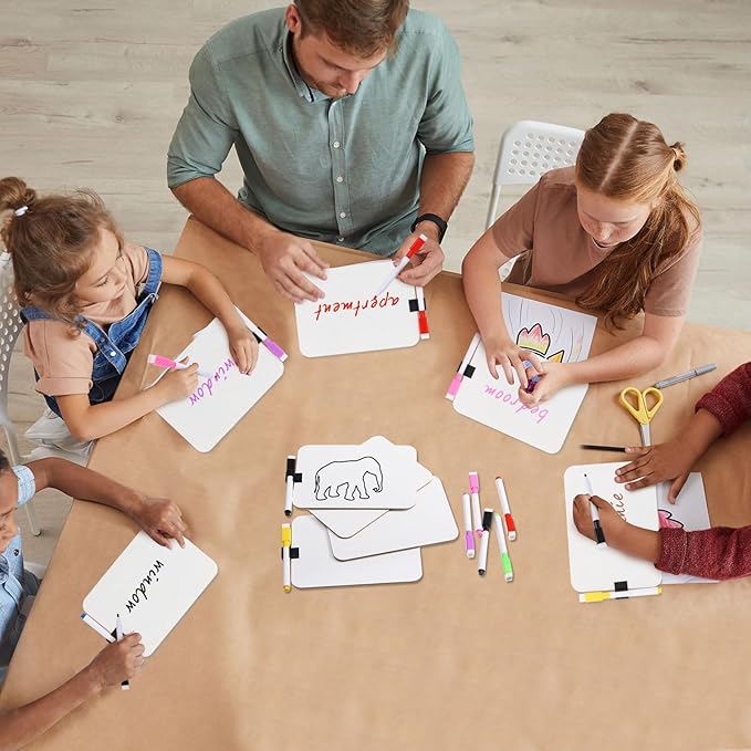 Affrolling 2 Sets Small Whiteboard Dry Erase Boards 5" x7'' Mini Double Sided Dry Erase Lap Boards with Markers Erasers Pen Holders Personal Whiteboards for Students Classroom Teacher