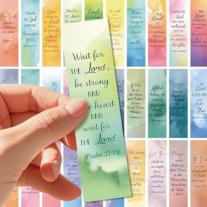 30Pcs Motivational Bible Verses Bookmarks |Inspirational Christian Watercolour Page-Markers for Kids Students Teens Adults and Reading Lovers as School Church Christmas Easter Gift