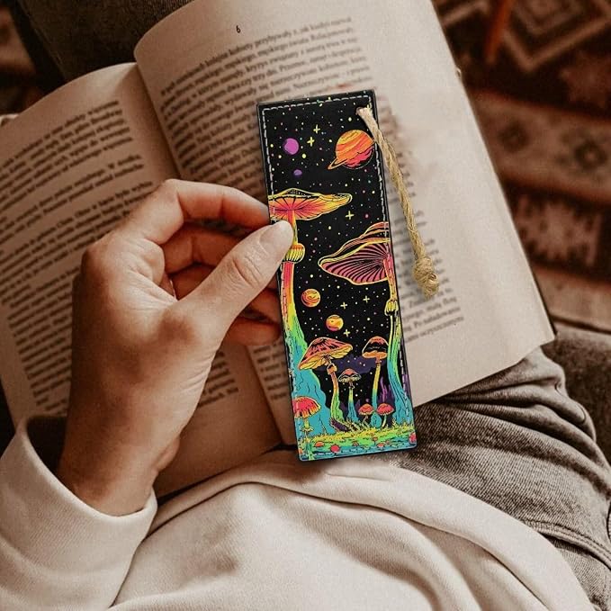 Bookmarks for Book Lovers Bookmark Magic Mushrooms 2 PCS Leather Bookmarks for Women, Men, Book Lovers, Page Markers for Students Teachers Reading