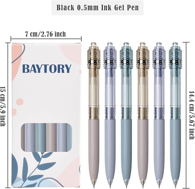 BAYTORY 6 Pcs Spinning Gel Pens, 0.5mm Retractable Black Ink Fine Point Pen, Smooth Writing Quick Dry Ink Pens for School Office Home ((Blue & Purple & Grey)