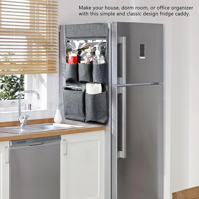 Dorm and office Double Over the Fridge Caddy Organizer -Fridge Caddy Organizer - College Dorm Room Essentials for College Students Boys, Girls - 12 Pockets Flatware Organizers and Storage