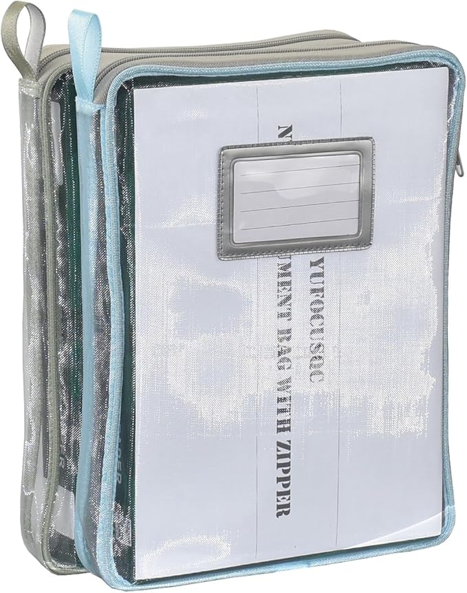 Nylon Document Bag with Zipper Light Transparent Mesh File Bag Pouch with Strap for Books A4 Documents Organizer (2, Green&Blue)