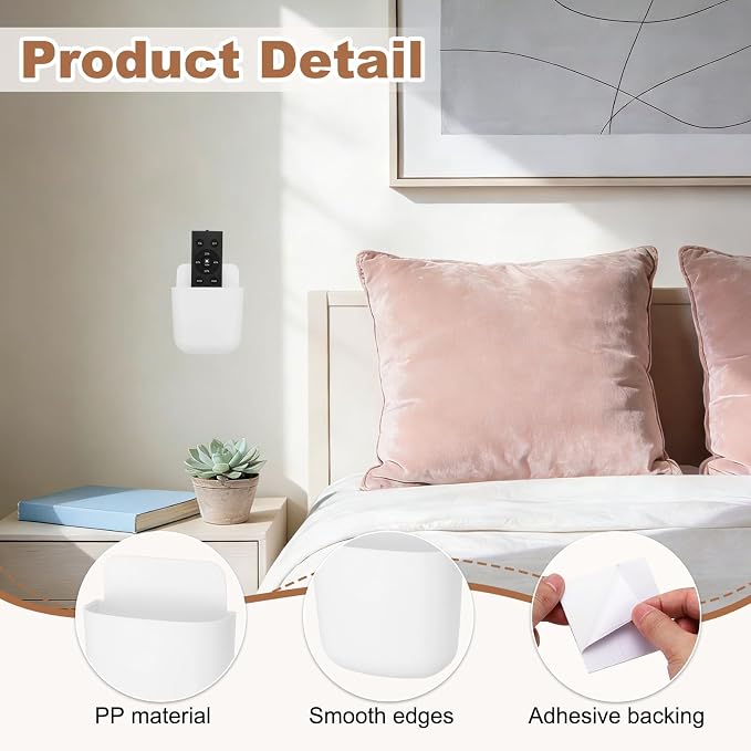 PATIKIL 2Pcs Remote Control Holder Wall Mount, Self-Adhesive TV Air Conditioner Control Holder Phone Charging Organizer for Home Office Bedroom Supply Pen Organizer, White, Gray