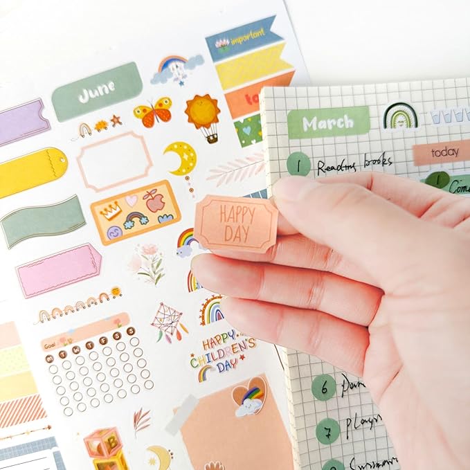 FUNCLASS 24 Sheets Aesthetic Stickers for Planners,Month Stickers for Planner,Budget Planner Stickers for Women,Green Small Planner Sticker Book,Calendar Stickers for Adults Planner,