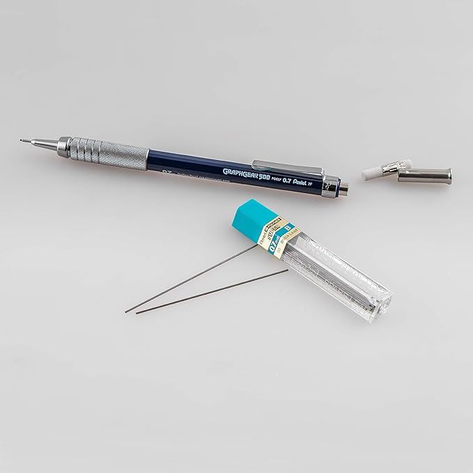 Pentel Drafting Kit with Graph Gear 500 Automatic Drafting Pencil, 0.7mm, Blue Barrel, Lead and Mini Eraser (PG527LEBP)