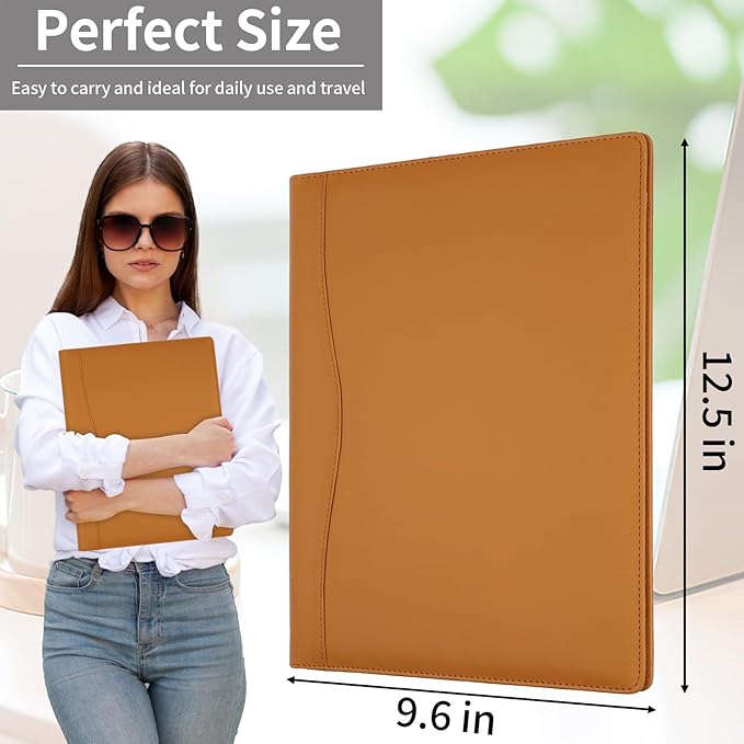 MOWPOG Professional Padfolio Portfolio Binder, Faux Leather Interview Resume Folder, Letter Size A4 Legal Writing Pad Holder, Document Organizer for Business School Office Conference (Brown)