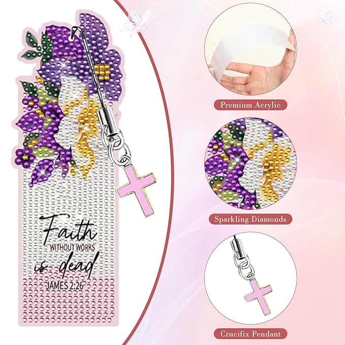 Christian Diamond Art Bookmarks Kit - DIY Diamond Painting Bookmarks with Bible Verses, Colorful Flowers Bookmark for Adults for Bible Journaling, Prayer & Worship Accessories