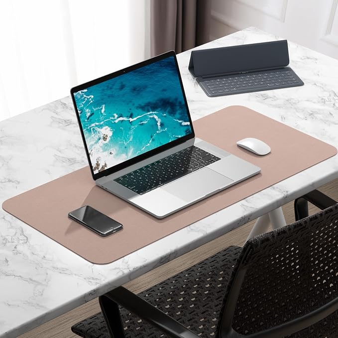 Hsurbtra Desk Pad, 30" x 14" PU Leather Desk Mat, XL Extended Mouse Pad, Waterproof Desktop Blotter Protector, Non-Slip Ultra Thin Large Laptop Keyboard Writing Mat for Office Home, Beige Apricot