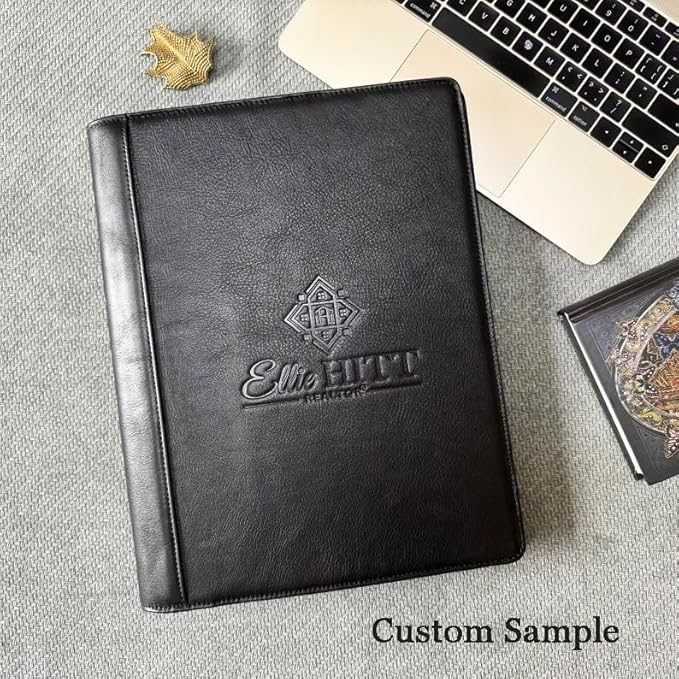 DUKE&COW Small Portfolio Binder with Clipboard - A5 Binder Padfolio for Men - Oil Black - Custom