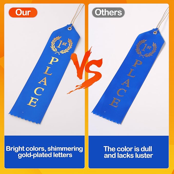 300PCS Award Ribbons, Medal Ribbons for 1st, 2nd, 3rd Place, Event Card & Rope Included,Perfect for Competitions, Sports Events, School Challenges, Vibrant Blue, Red, and White