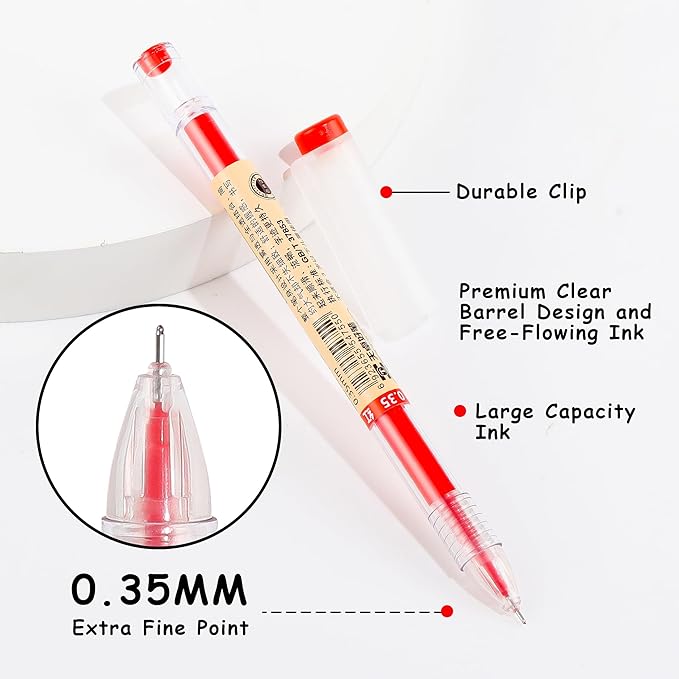 RIANCY 12 Pack Red Ink Japanese Style Stationery Gel Pens, 0.35mm Extra Fine Point Tip, Quick Dry No Smear No Bleed Pen, Smooth Writing Pens for Journaling Note Taking Office School Supplies