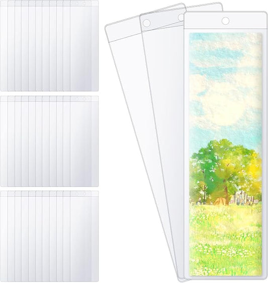 36 PCS Bookmark Sleeves Clear Bookmark Sleeves 7x2.3 inch Blank Bookmark Holder with Hole for Wedding Valentine’s Party Favor Decoration