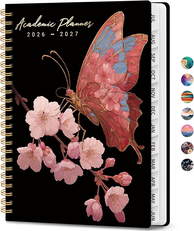 Academic Planner 2026-2027, Weekly and Monthly Calendar Book, July 2026 – June 2027, Hardcover Planner with Tabs, Perfect for Teachers, Students, Women & Men, A5 (6.4" x 8.5") - Blossom Flight