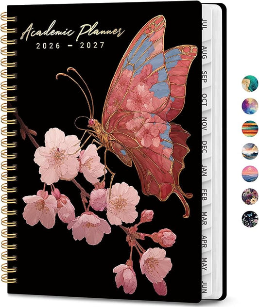 Academic Planner 2026-2027, Weekly and Monthly Calendar Book, July 2026 – June 2027, Hardcover Planner with Tabs, Perfect for Teachers, Students, Women & Men, A5 (6.4" x 8.5") - Blossom Flight