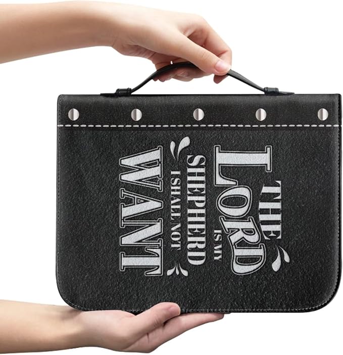 Retro Religious Style Cross Bible Case with Bookmark Waterproof Bible Cover Case for Women Lightweight Bible Bag with Handle Pockets Church Book Bag Black