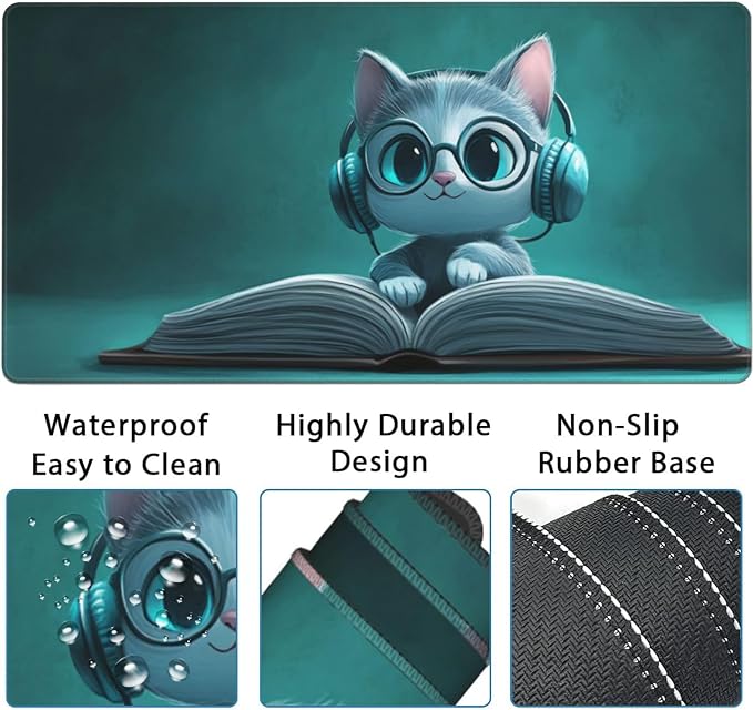 AQQA Mouse Pad Set,Ergonomic Mouse Pad with Wrist Rest,Comfortable Mousepad with Smooth Wrist Support Surface and Non-Slip PU Base forHome Office Desk Accessories Decor Supplies,Cute Cat
