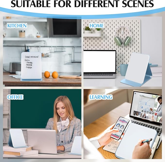 Dunzoom 2 Pcs Small Glass Desktop Whiteboard with Reversable Stand 8 x 6 Inch Mini Dry Erase White Board Easel with 2 Markers Reusable Desk Notepad for Home Office School Supplies (Blue)