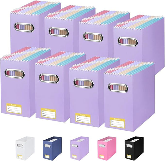 BALEINE File Organizer Box, Cardboard File Folder Organizer with Handle for Letter Size, Portable Collapsible Hanging Filing Box for Home Office Document Storage (8 Pack, Lavender)