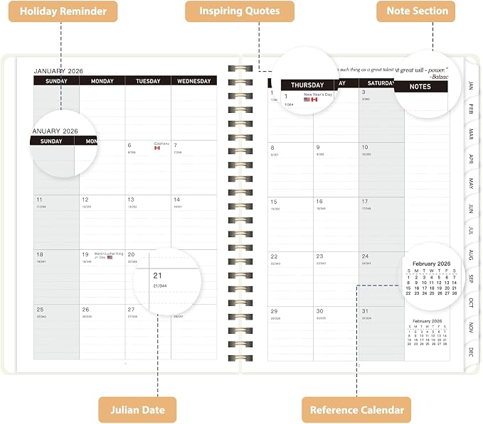 2026 Planner, Weekly and Monthly Calendar Planner Agenda, Jan 2026 - Dec 2026, Planning Academic Book, Office Desk Accessories and School Supplies - A5 (6.3'' x 8.5'')