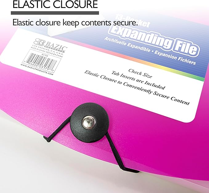 BAZIC Products Expanding File Folder 13 Pockets, Coupon Size Plastic File Folders w/Color Tabs Pocket, Home Office Supplies, Check Bills Receipts Organizer, 72-Packs