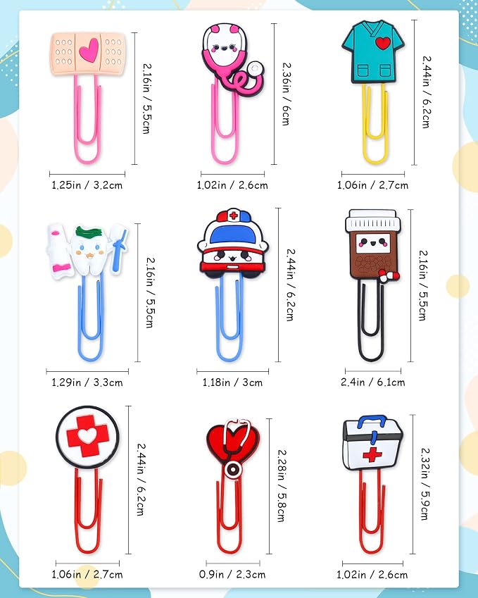 15 Pcs Cute Bookmark Paper Clips Cartoon Silicone Bookmarks with Colorful Paperclips for Girls Student Stationery Nursing Student Essentials