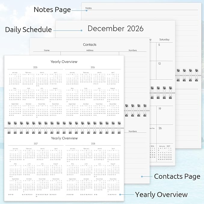 Pocket Calendar 2025-2027, Beach 2025-2027 Monthly Planner -3.7" x 6.7" for Purse, Runs from July 2025 Until December 2027, Monthly Planner Pocket Size with Coil Organizing & Planning