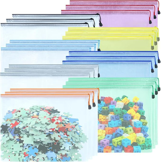 24pcs Mesh Zipper Pouch Bags, A3 16.5x12.5 Inches Large Reusable Zipper Pouches Waterproof Zipper Pouches for Office Supplies, Puzzles, Board Game, School, Travel Accessories& Craft Projects